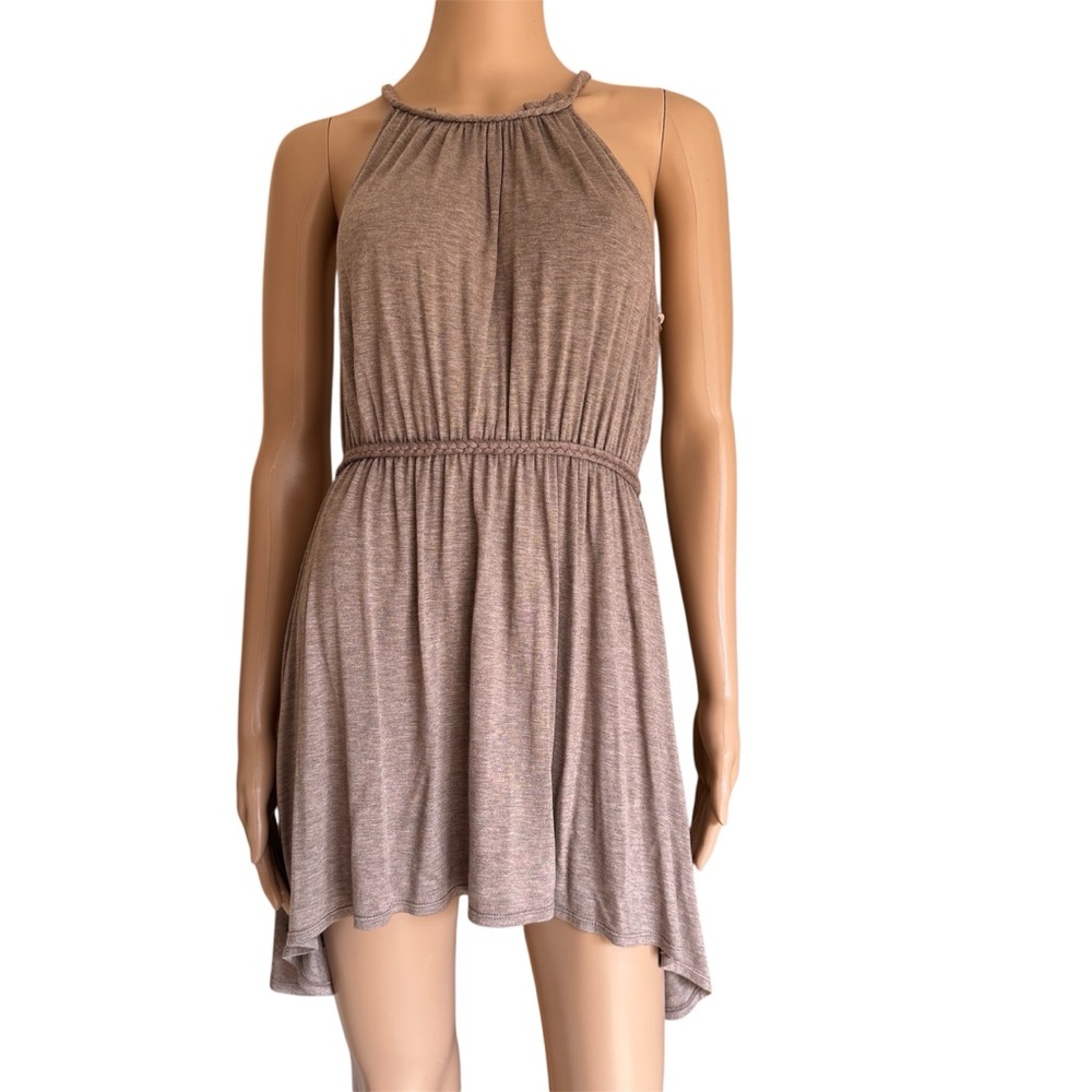 Max Studio Brown Sleeveless Elastic Waist Sleeveless Tunic Asymmetrical Top L
